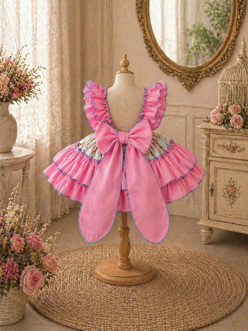 Seraphina Lolita Ruffle Dress Set NB-5Y | Floral Baby Dress with Bloomers & Headband | Photoshoot &amp; Party Outfit