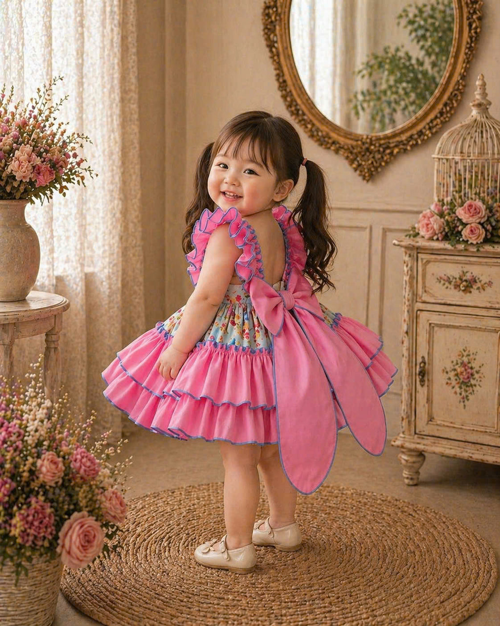 Seraphina Lolita Ruffle Dress Set NB-5Y | Floral Baby Dress with Bloomers & Headband | Photoshoot &amp; Party Outfit