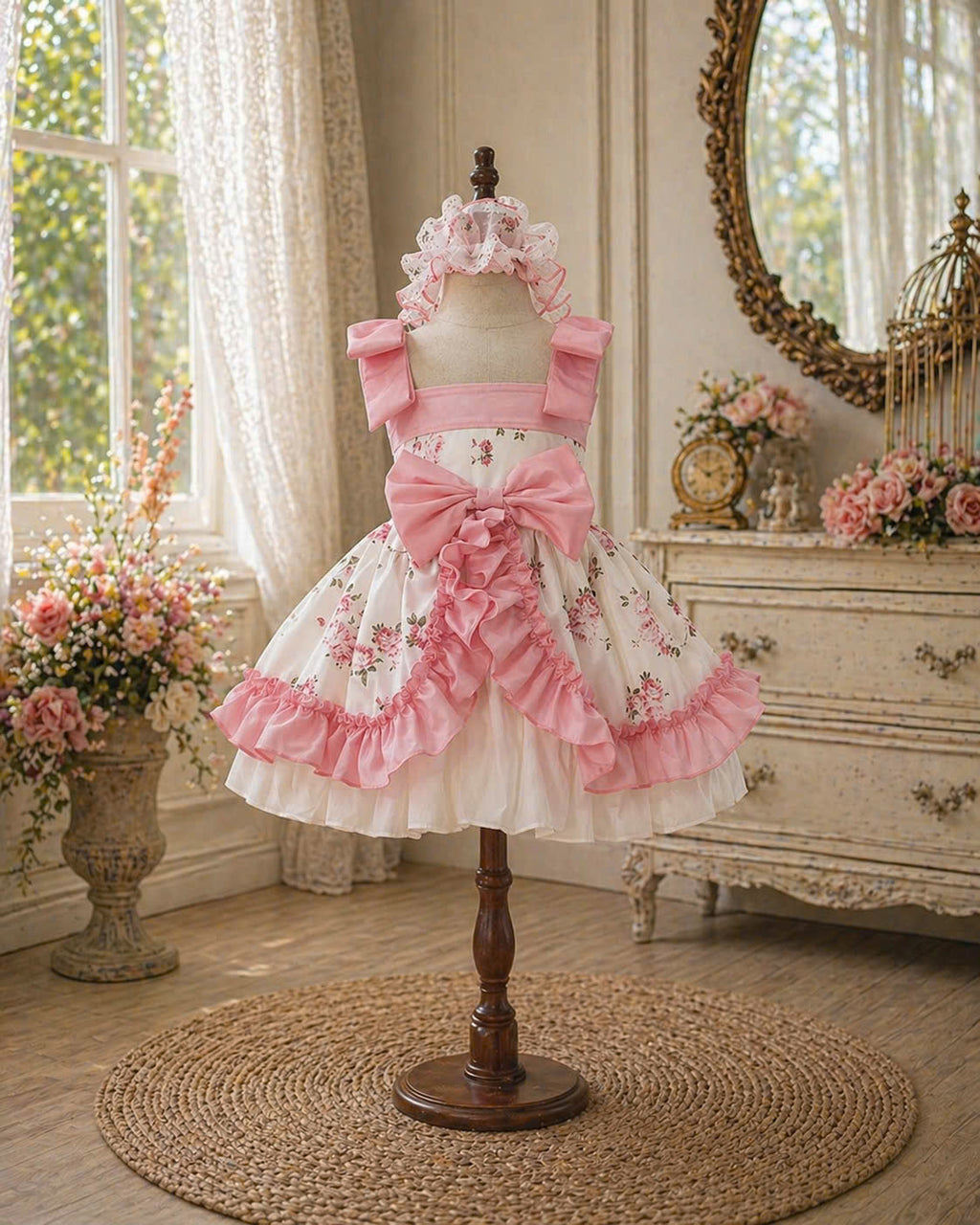 Blossom Pink Roses Baby Dress Set 3M–3Y | Floral Ruffle Dress with Bloomer | Photoshoot & Everyday Outfit