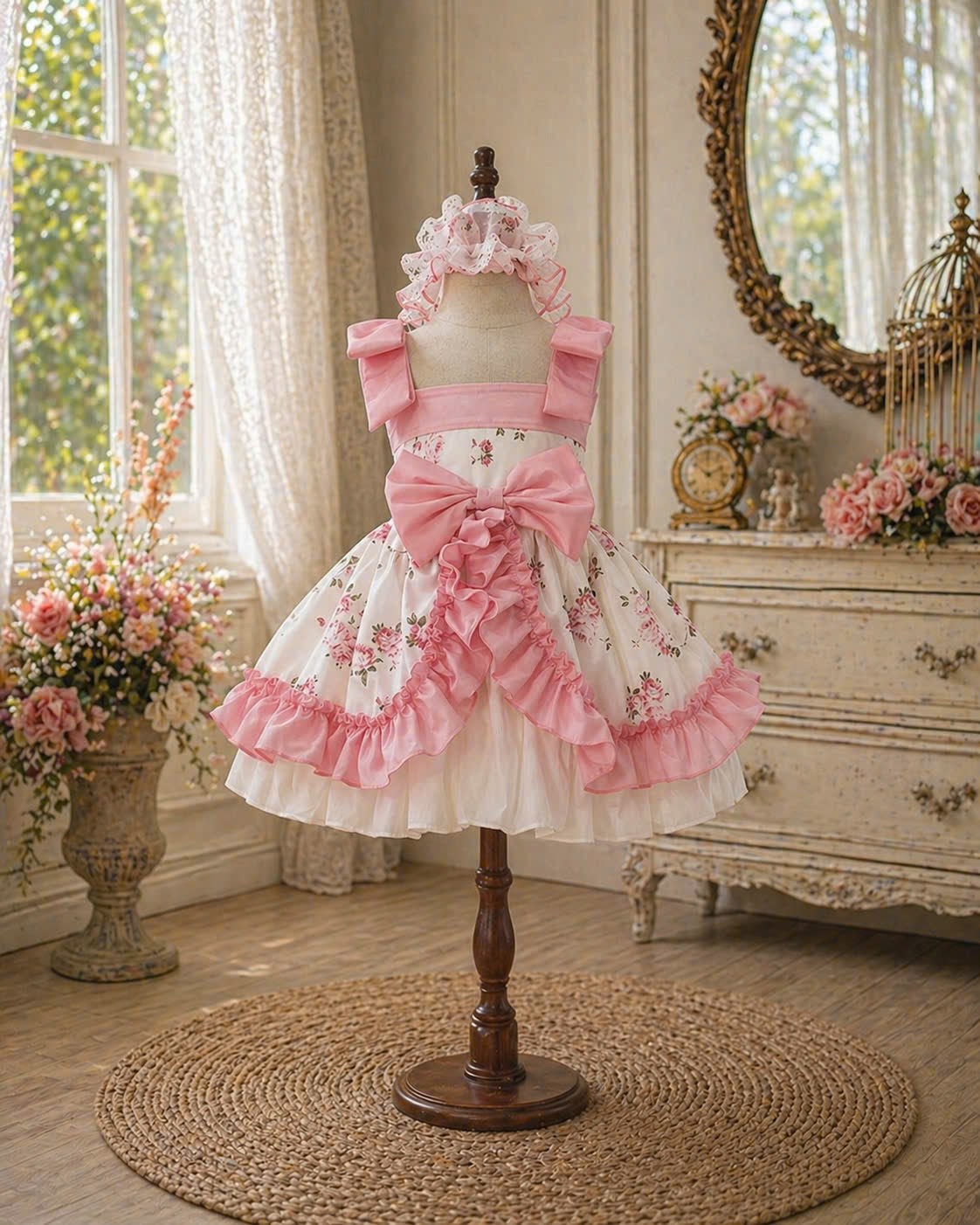 Blossom Pink Roses Baby Dress Set 3M–3Y | Floral Ruffle Dress with Bloomer | Photoshoot & Everyday Outfit