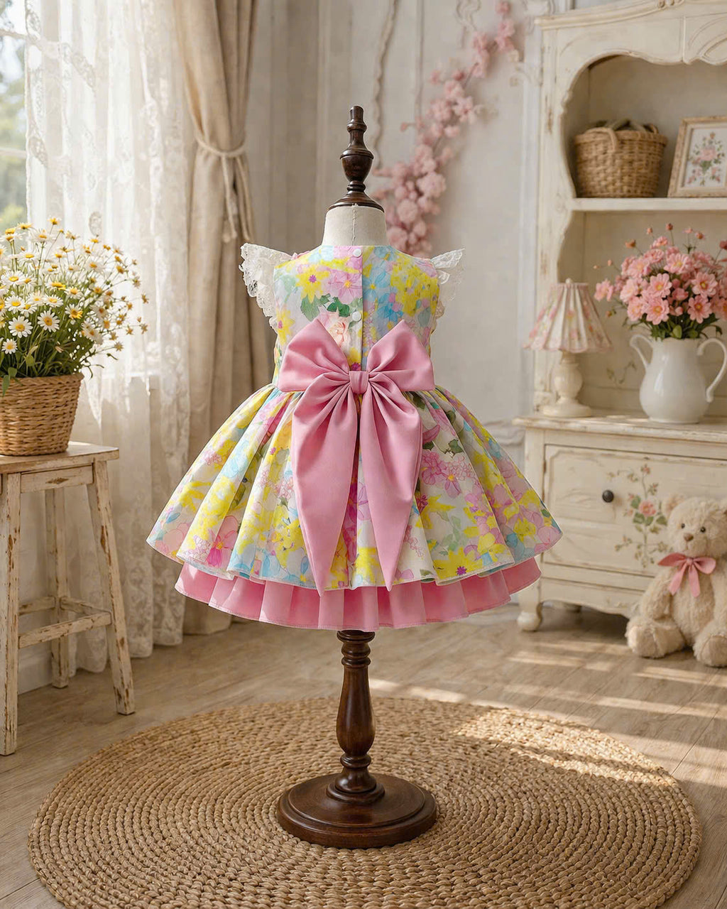 Pastel Bloom Lolita Dress NB-3Y | Floral Ruffle Baby Dress with Headband | Photoshoot & Party Outfit