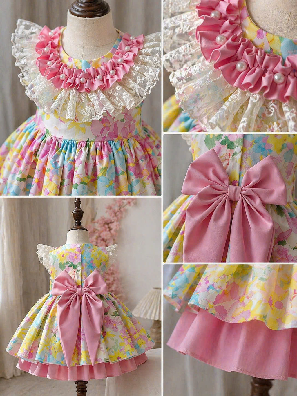 Pastel Bloom Lolita Dress NB-3Y | Floral Ruffle Baby Dress with Headband | Photoshoot & Party Outfit