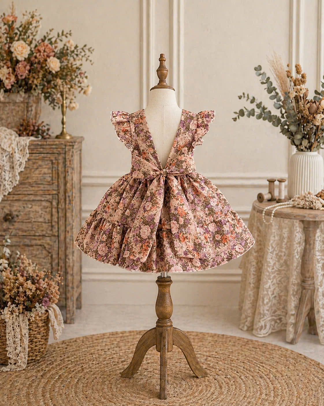 Vintage Floral Baby Dress 3M–3Y | Ruffle Cotton Dress with Headband | Spring Party & Photoshoot Outfit