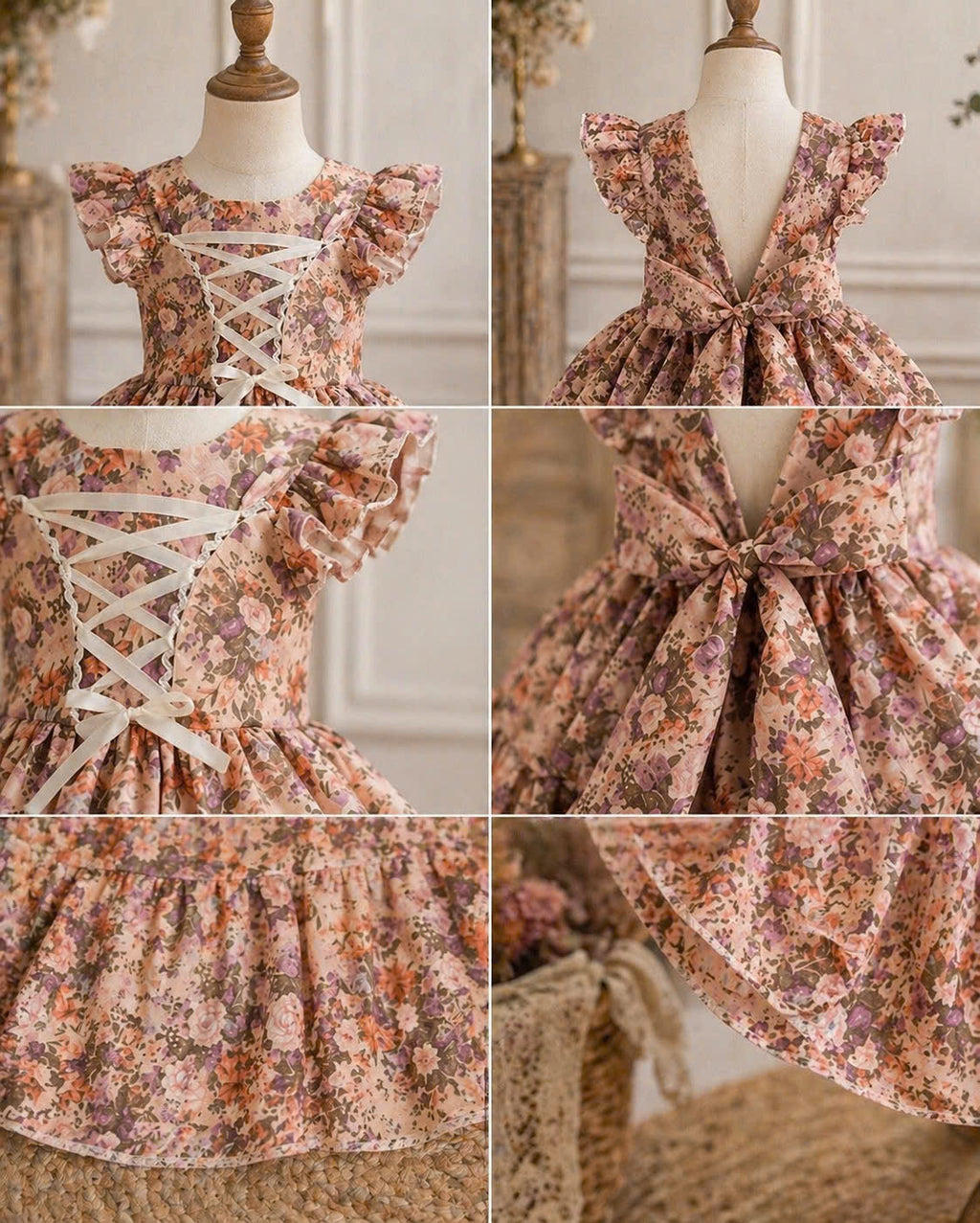 Vintage Floral Baby Dress 3M–3Y | Ruffle Cotton Dress with Headband | Spring Party & Photoshoot Outfit