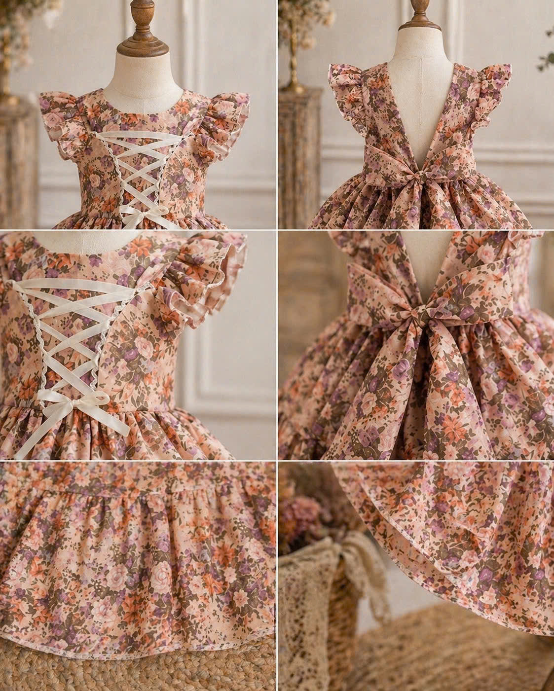 Vintage Floral Baby Dress 3M–3Y | Ruffle Cotton Dress with Headband | Spring Party & Photoshoot Outfit