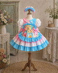 Patchwork Princess Dress Set NB–5Y | Apron Style Girls Dress with Headband | Birthday & Photoshoot Outfit
