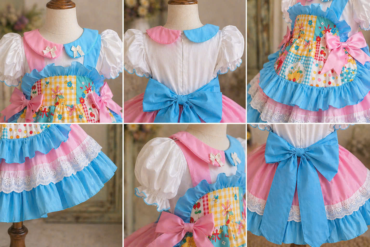 Patchwork Princess Dress Set NB–5Y | Apron Style Girls Dress with Headband | Birthday & Photoshoot Outfit