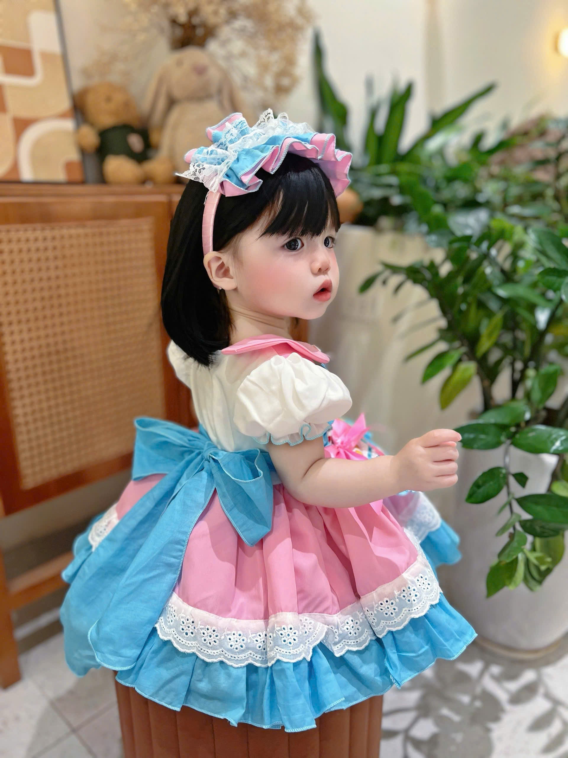 Patchwork Princess Dress Set NB–5Y | Apron Style Girls Dress with Headband | Birthday & Photoshoot Outfit