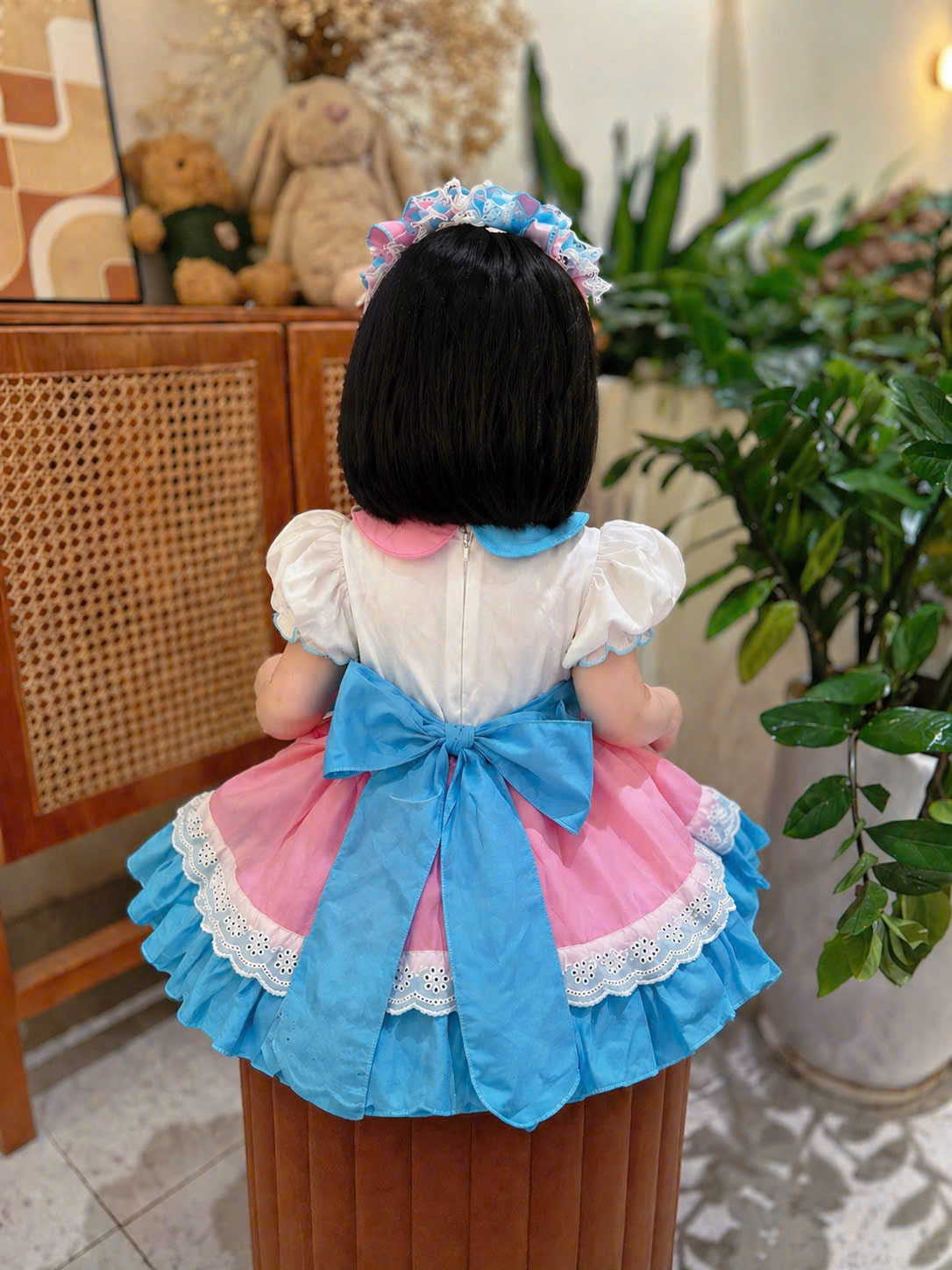Patchwork Princess Dress Set NB–5Y | Apron Style Girls Dress with Headband | Birthday & Photoshoot Outfit