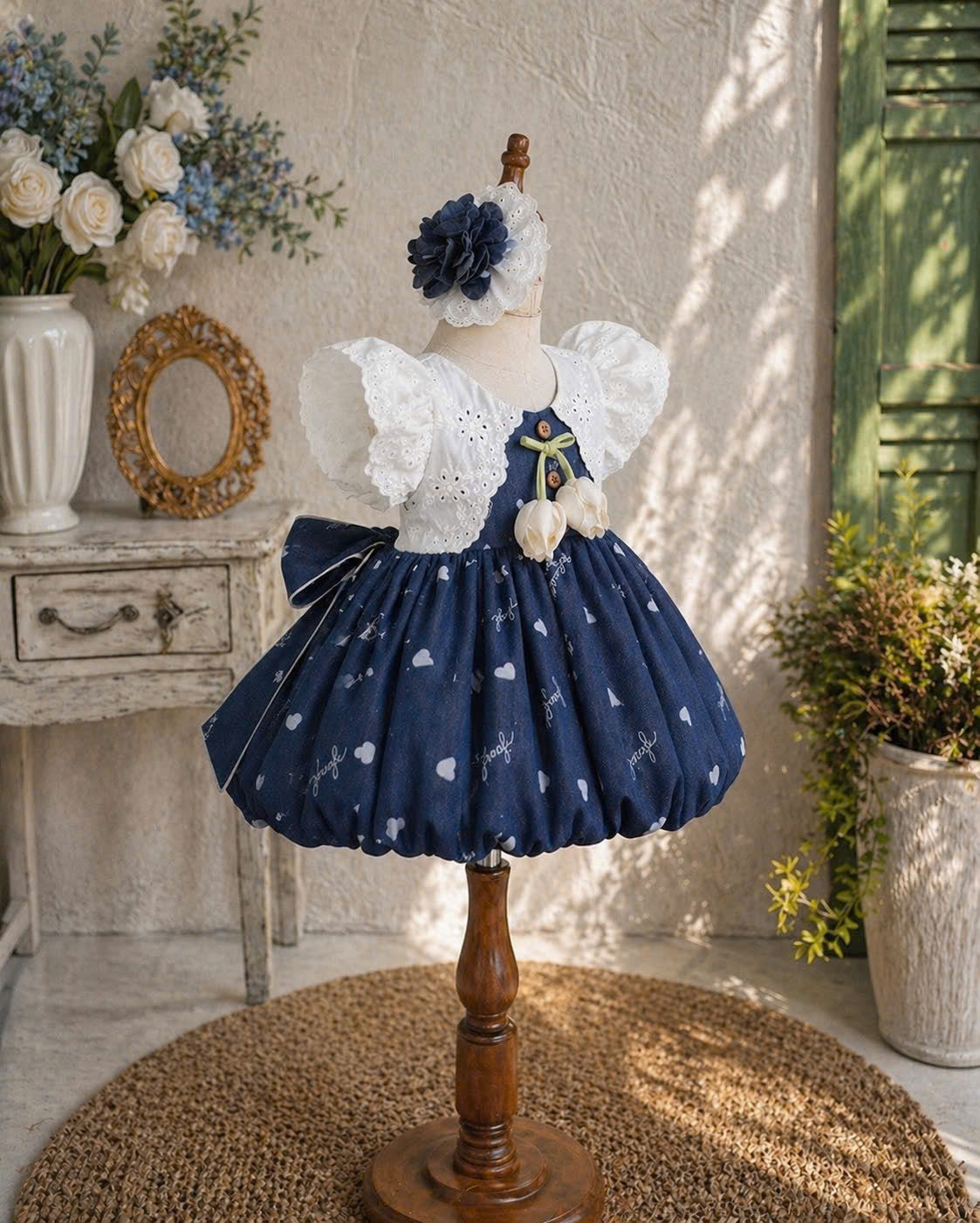 Tulip Cardigan Look Dress NB-5Y | Lolita Baby Dress with Lace Sleeves | Photoshoot & Party Outfit