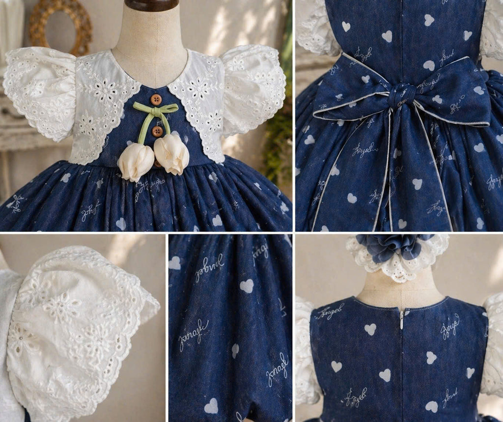 Tulip Cardigan Look Dress NB-5Y | Lolita Baby Dress with Lace Sleeves | Photoshoot & Party Outfit