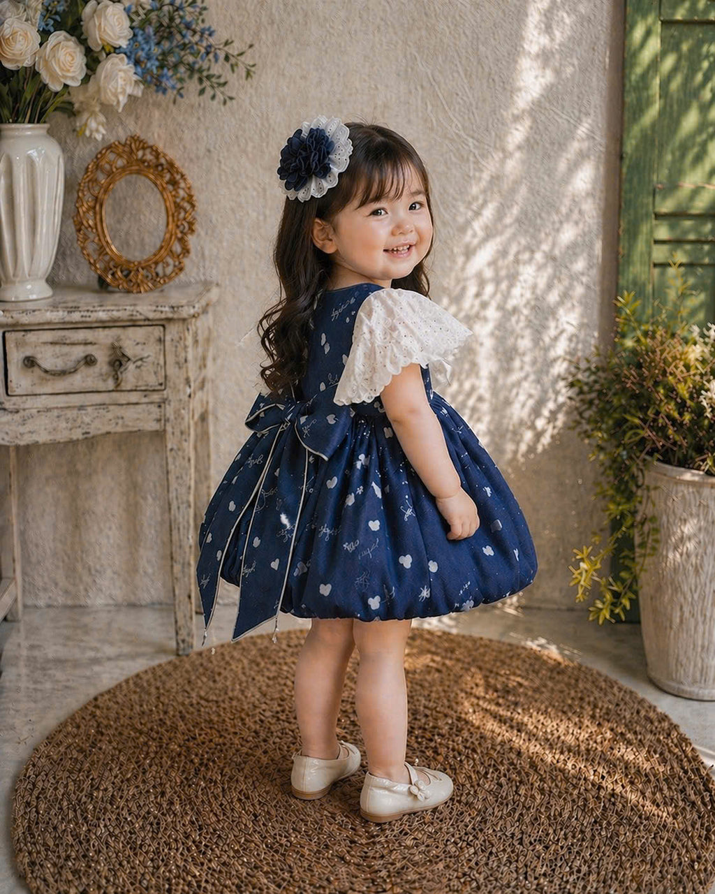 Tulip Cardigan Look Dress NB-5Y | Lolita Baby Dress with Lace Sleeves | Photoshoot & Party Outfit