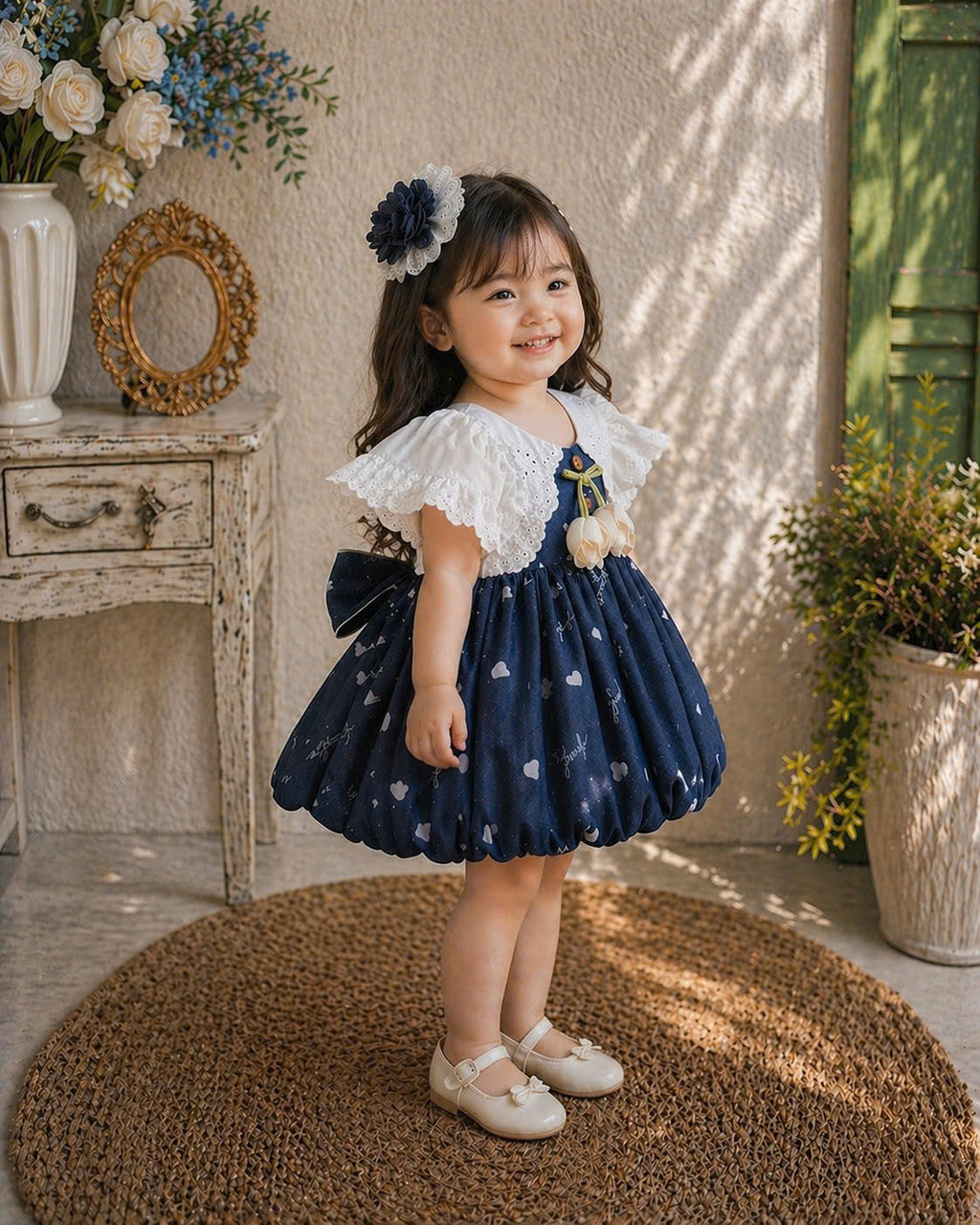 Tulip Cardigan Look Dress NB-5Y | Lolita Baby Dress with Lace Sleeves | Photoshoot & Party Outfit