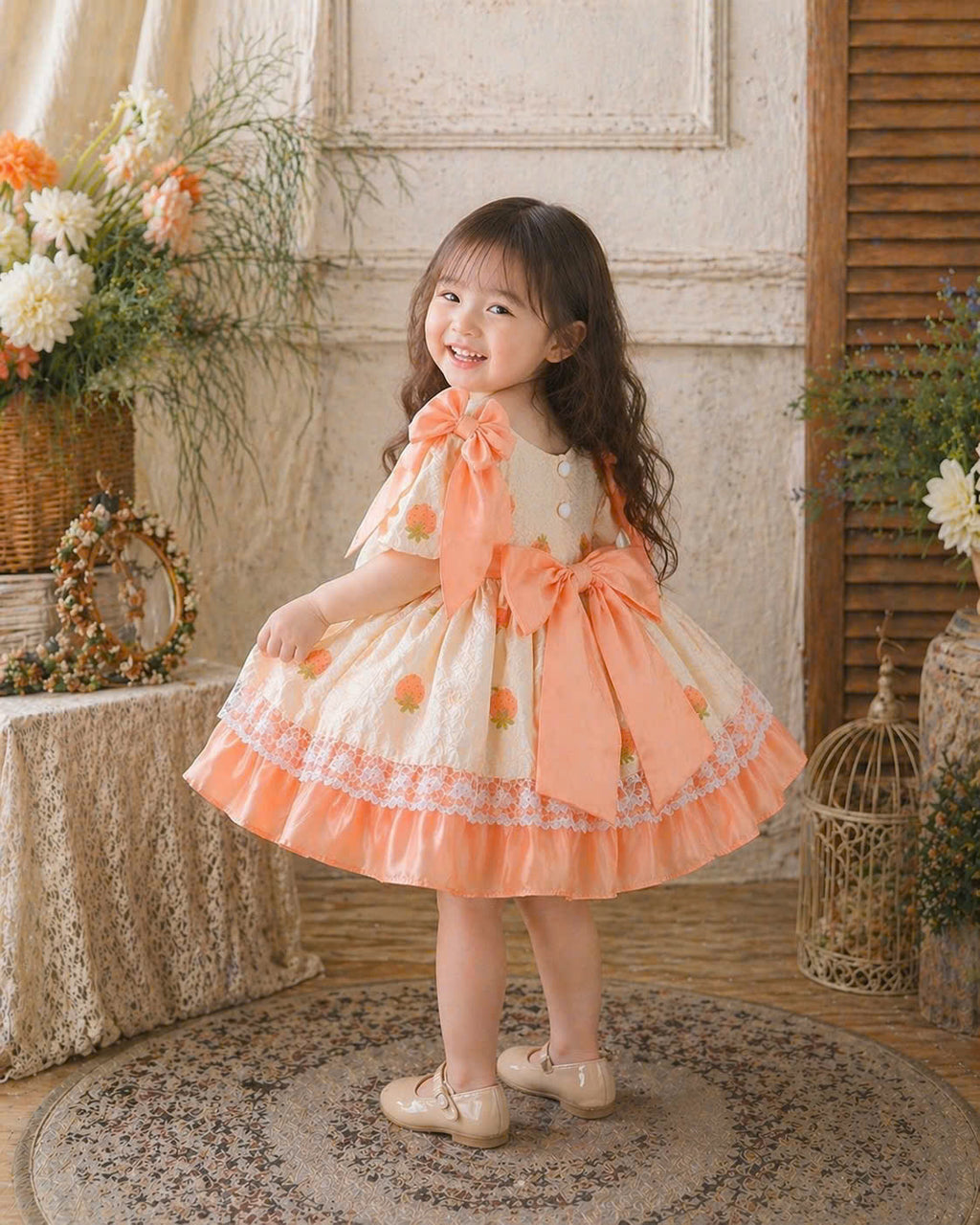 Little Sunshine Lolita Dress 3M–2Y | Orange Baby Dress with Lace | Play & Party