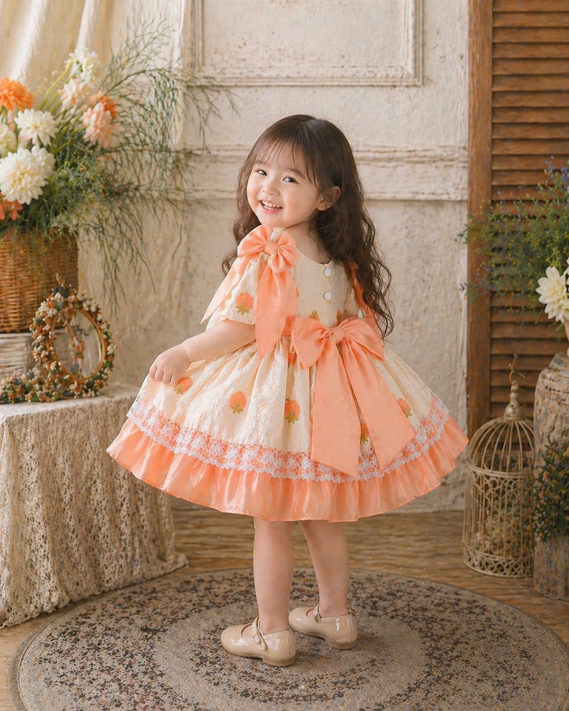 Little Sunshine Lolita Dress 3M–2Y | Orange Baby Dress with Lace | Play & Party