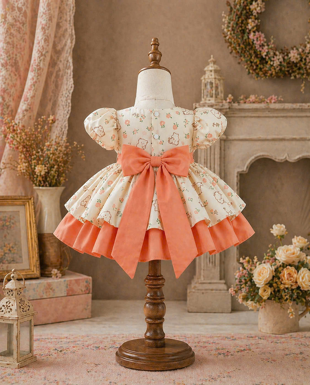 Orange Blossom Lolita Dress 3M–2Y | Ruffle Cotton Baby Dress with Bow | Playdate & Photoshoot Outfit