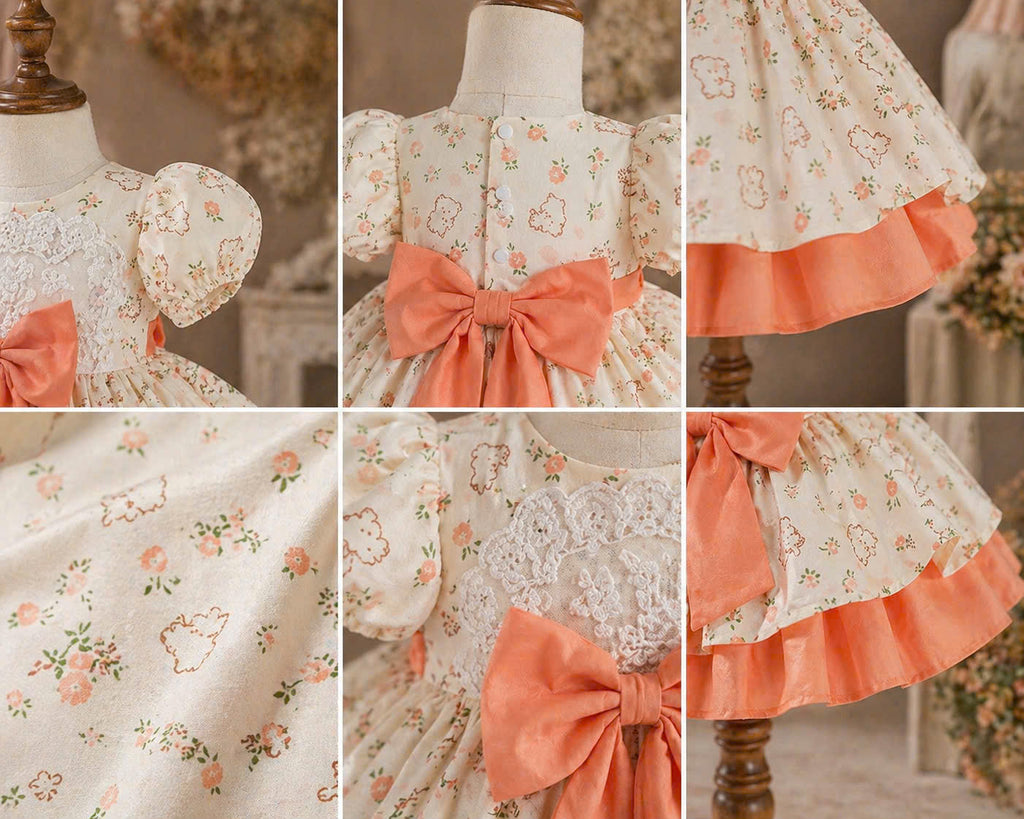 Orange Blossom Lolita Dress 3M–2Y | Ruffle Cotton Baby Dress with Bow | Playdate & Photoshoot Outfit