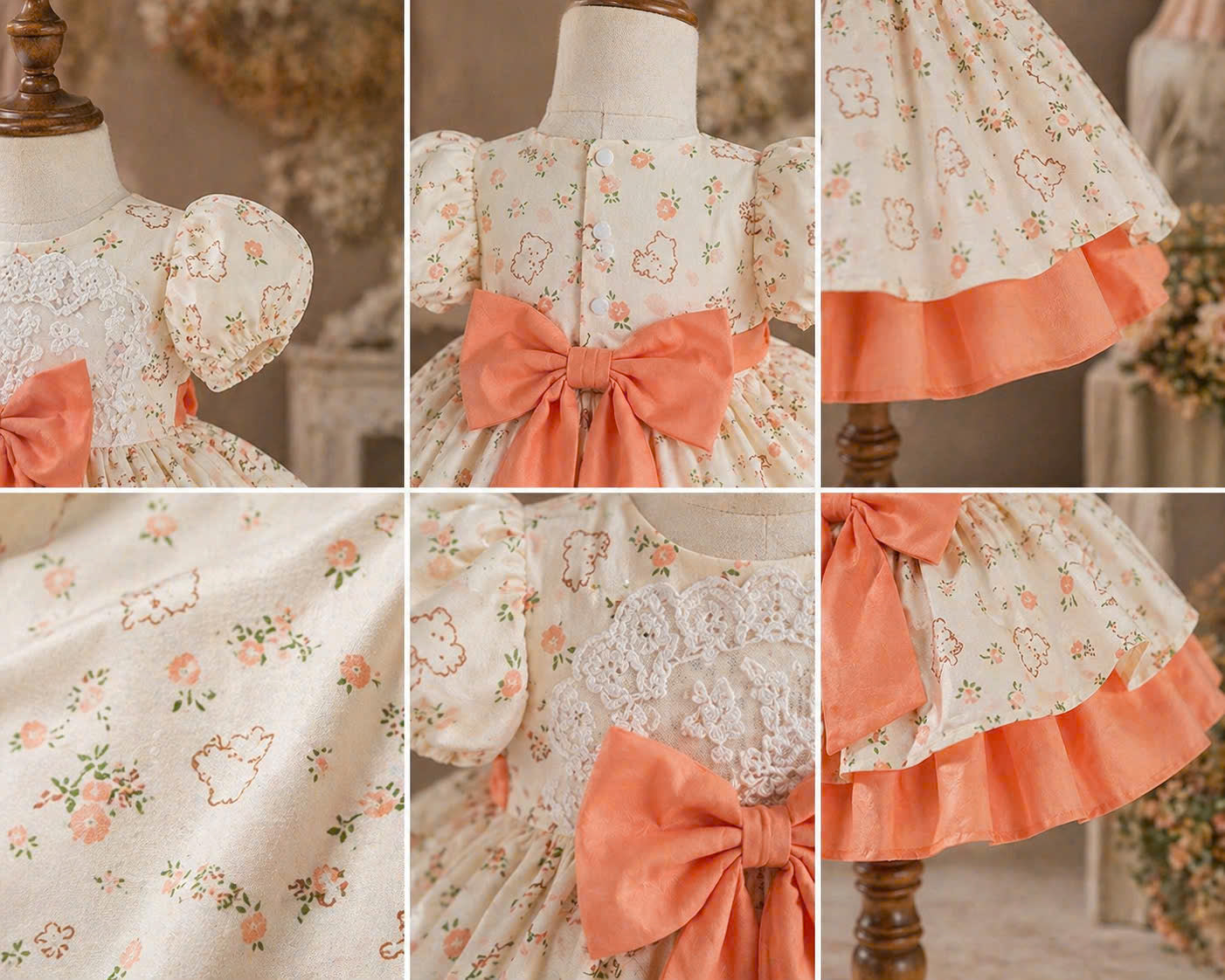 Orange Blossom Lolita Dress 3M–2Y | Ruffle Cotton Baby Dress with Bow | Playdate & Photoshoot Outfit