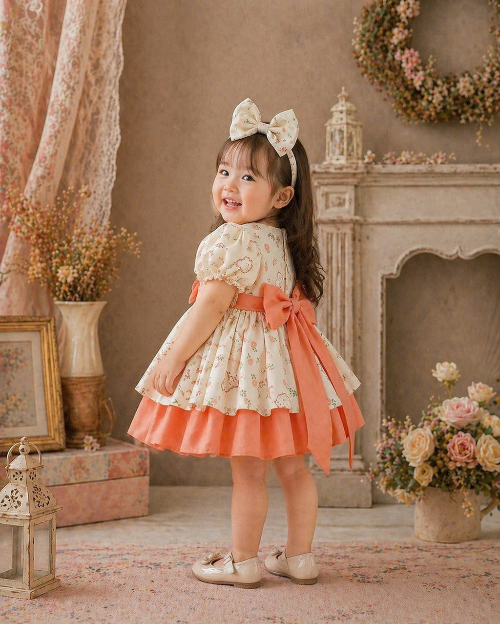 Orange Blossom Lolita Dress 3M–2Y | Ruffle Cotton Baby Dress with Bow | Playdate & Photoshoot Outfit
