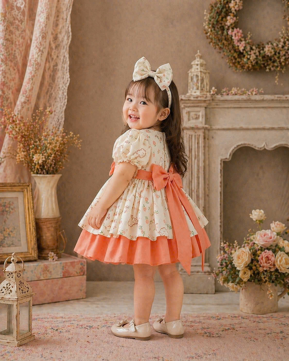 Orange Blossom Lolita Dress 3M–2Y | Ruffle Cotton Baby Dress with Bow | Playdate & Photoshoot Outfit