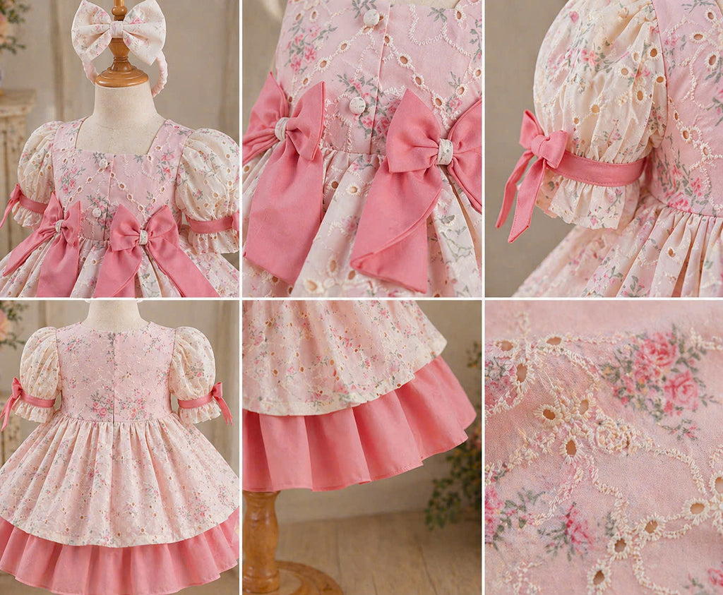 Pink Sweetheart Lolita Dress 3M–2Y | Ruffle Lace Baby Dress with Bow | Birthday & Photoshoot Outfit