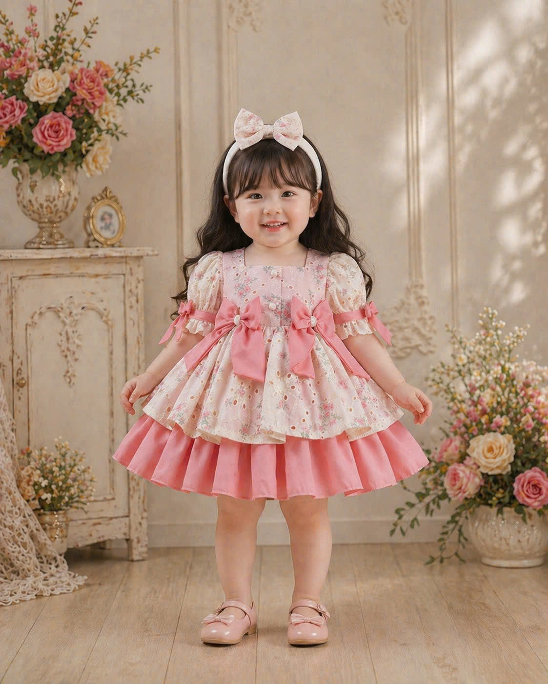 Pink Sweetheart Lolita Dress 3M–2Y | Ruffle Lace Baby Dress with Bow | Birthday & Photoshoot Outfit