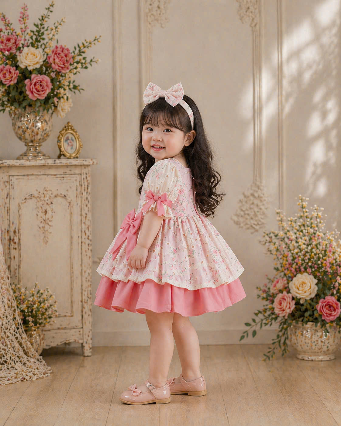 Pink Sweetheart Lolita Dress 3M–2Y | Ruffle Lace Baby Dress with Bow | Birthday & Photoshoot Outfit