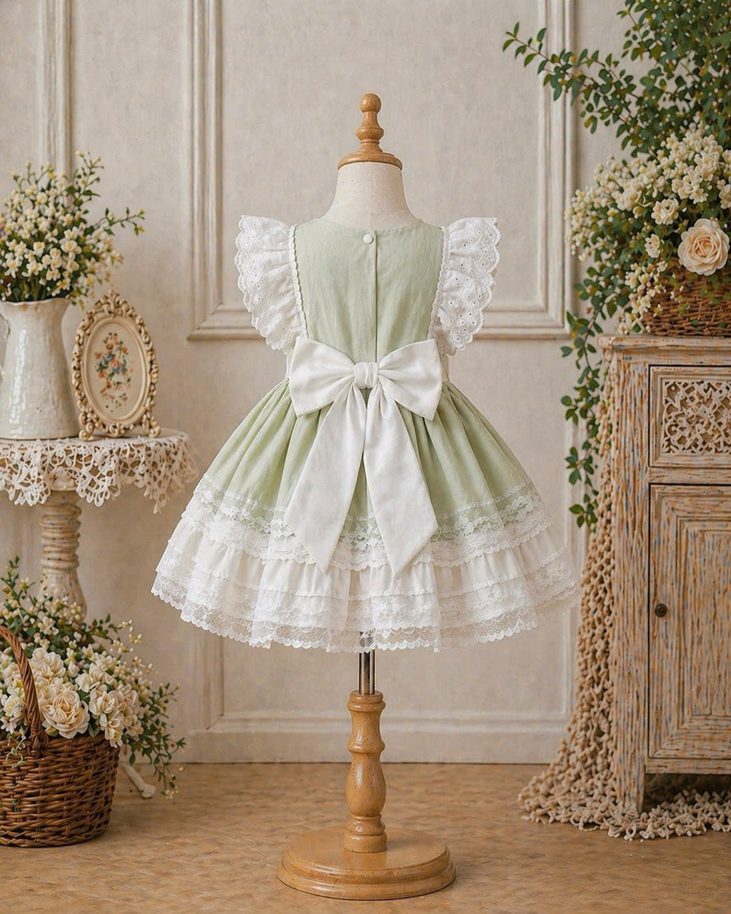 Mint Lace Tutu Lolita Dress 3M-2Y | Ruffle Tulle Baby Dress with Bow | Birthday & Photoshoot Outfit