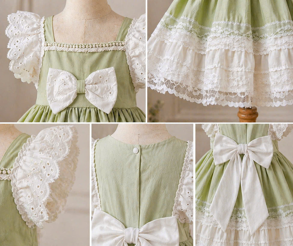 Mint Lace Tutu Lolita Dress 3M-2Y | Ruffle Tulle Baby Dress with Bow | Birthday & Photoshoot Outfit
