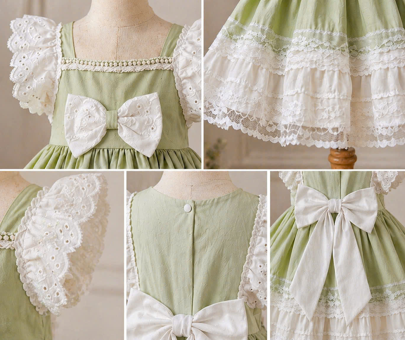 Mint Lace Tutu Lolita Dress 3M-2Y | Ruffle Tulle Baby Dress with Bow | Birthday & Photoshoot Outfit
