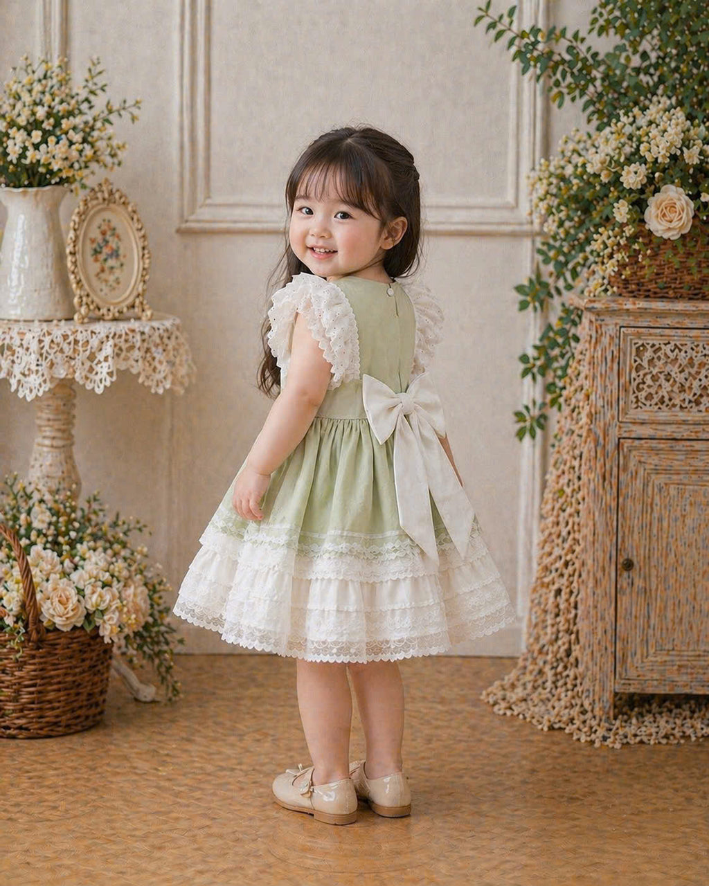 Mint Lace Tutu Lolita Dress 3M-2Y | Ruffle Tulle Baby Dress with Bow | Birthday & Photoshoot Outfit
