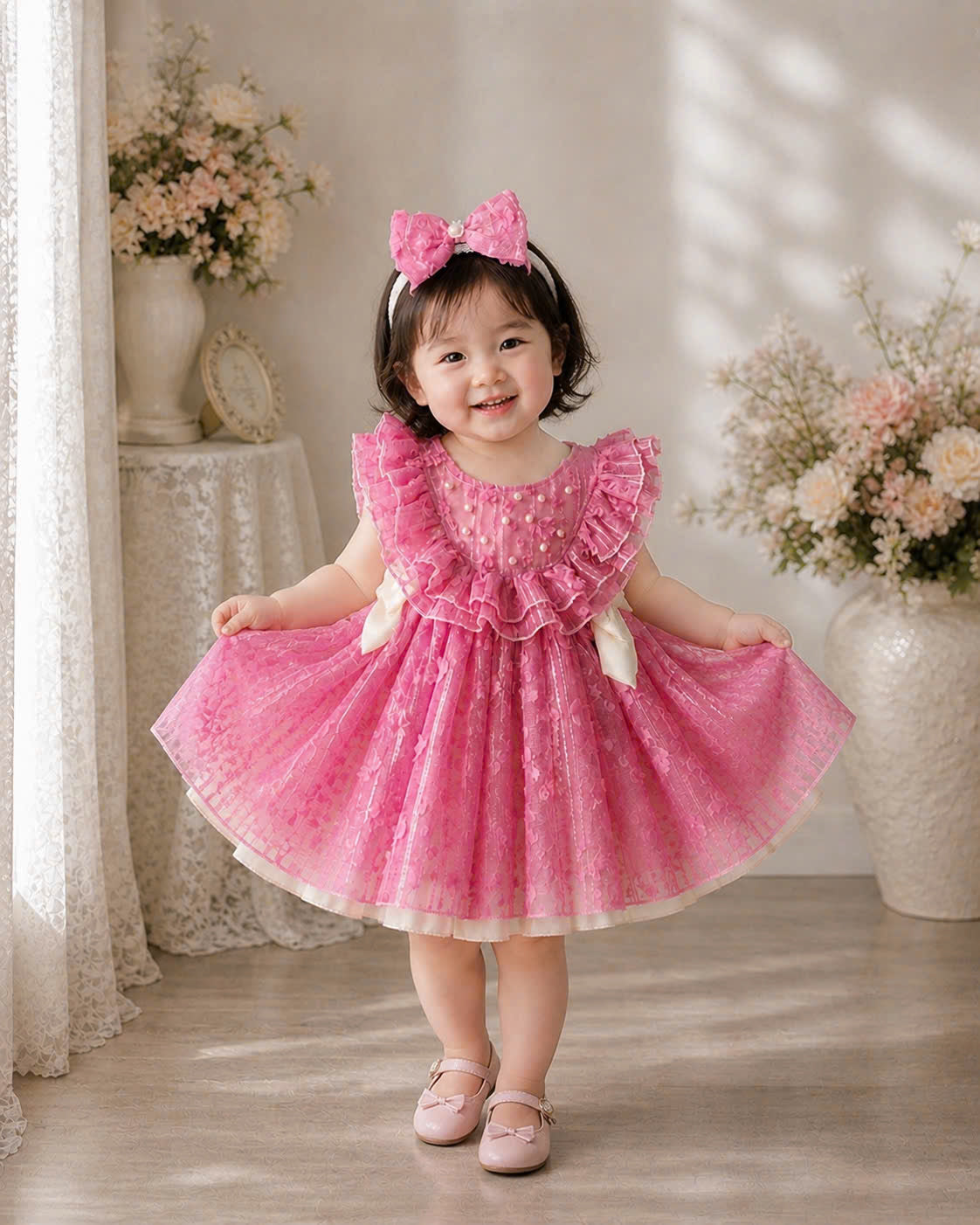 Lolita Princess Puff Dress 0-3Y| Pearl Organza Tulle Baby Dress | Birthday & Flower Girl Outfit