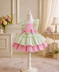Blossom Picnic Lolita Dress 0-5Y | Gingham Floral Baby Dress with Bow | Playdate & Photoshoot Outfit