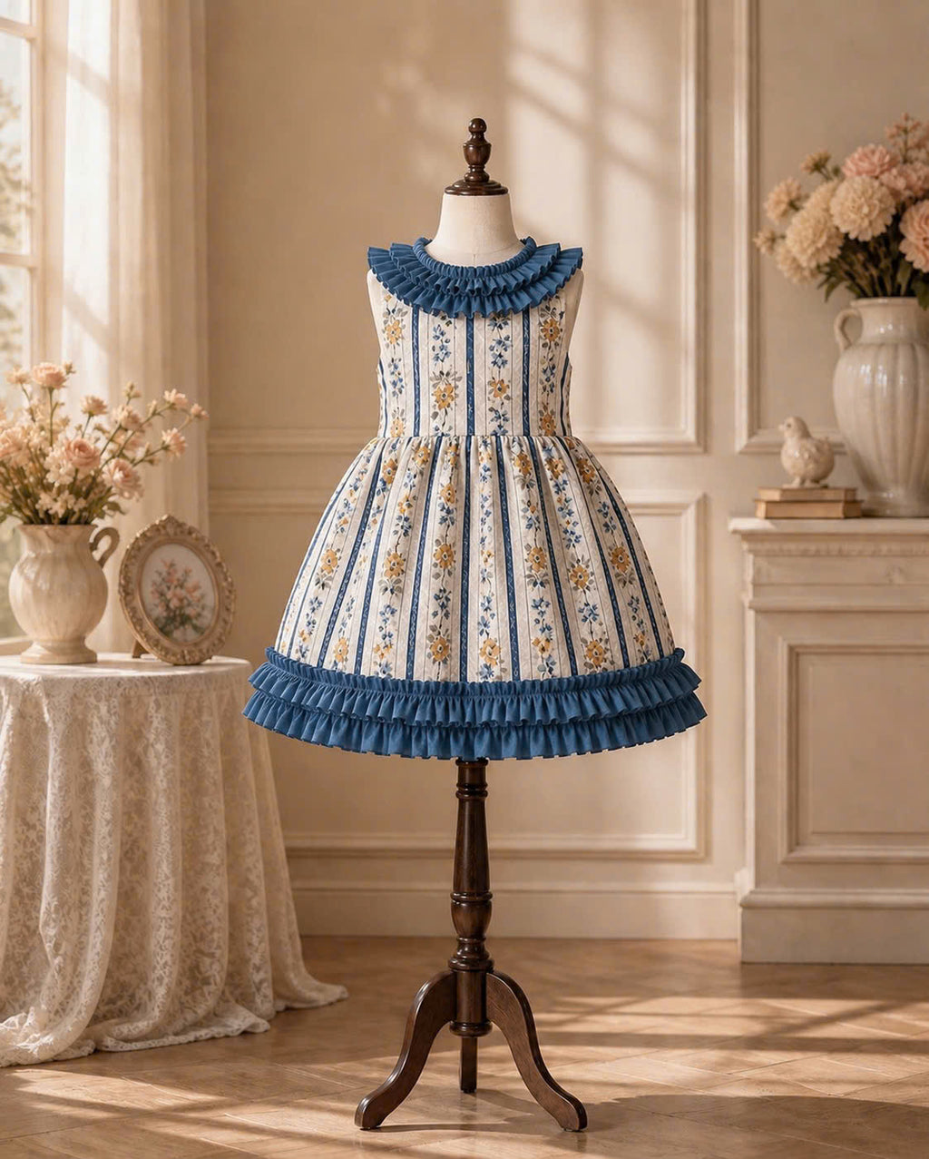Floral Stripe Lolita Dress 0–3Y | Ruffle Baby Dress | Photoshoot & Party Outfit