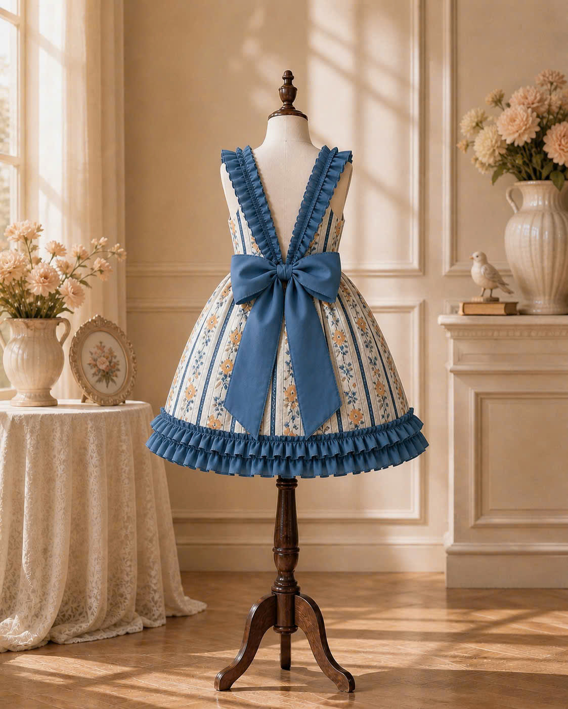Floral Stripe Lolita Dress 0–3Y | Ruffle Baby Dress | Photoshoot & Party Outfit
