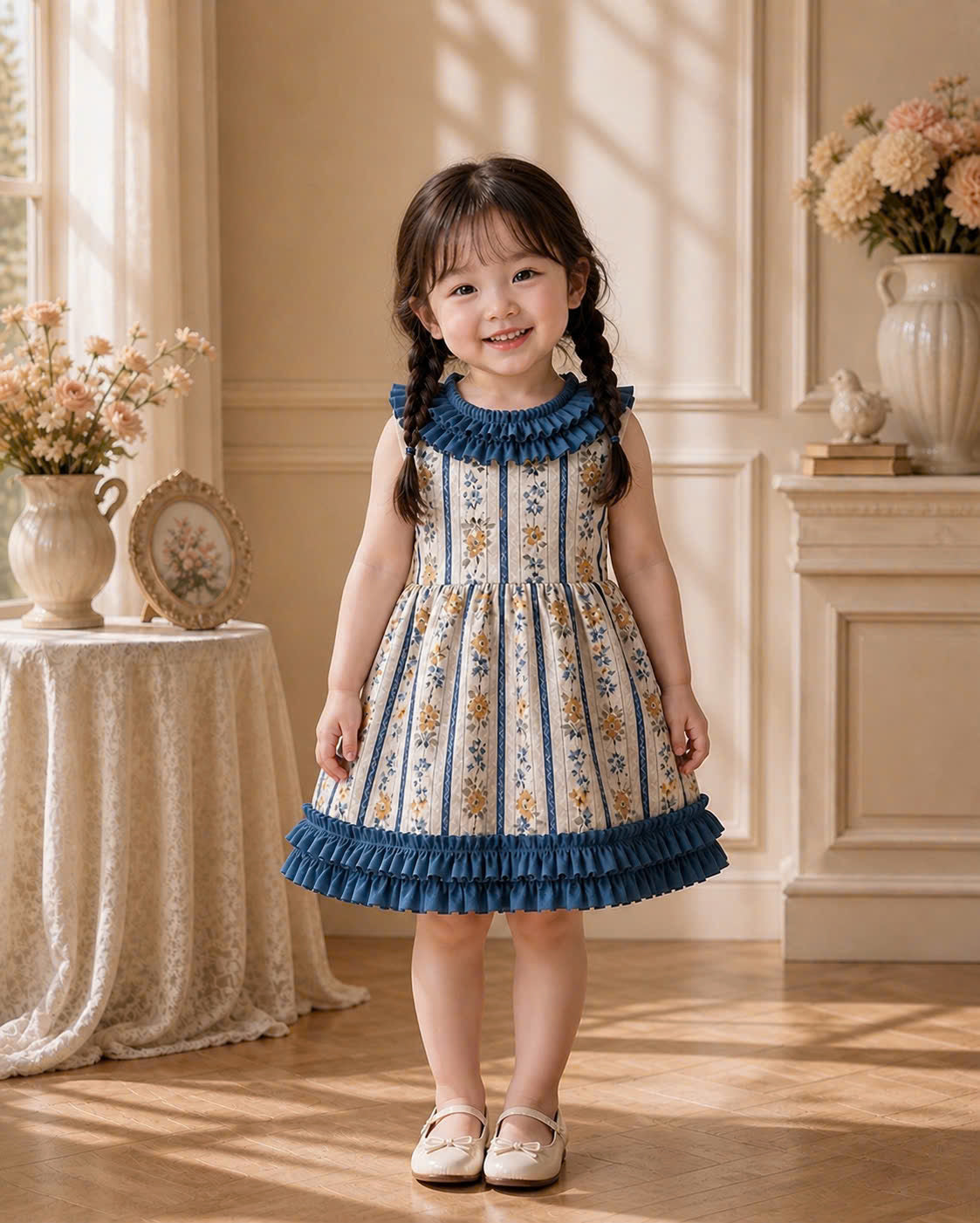 Floral Stripe Lolita Dress 0–3Y | Ruffle Baby Dress | Photoshoot & Party Outfit