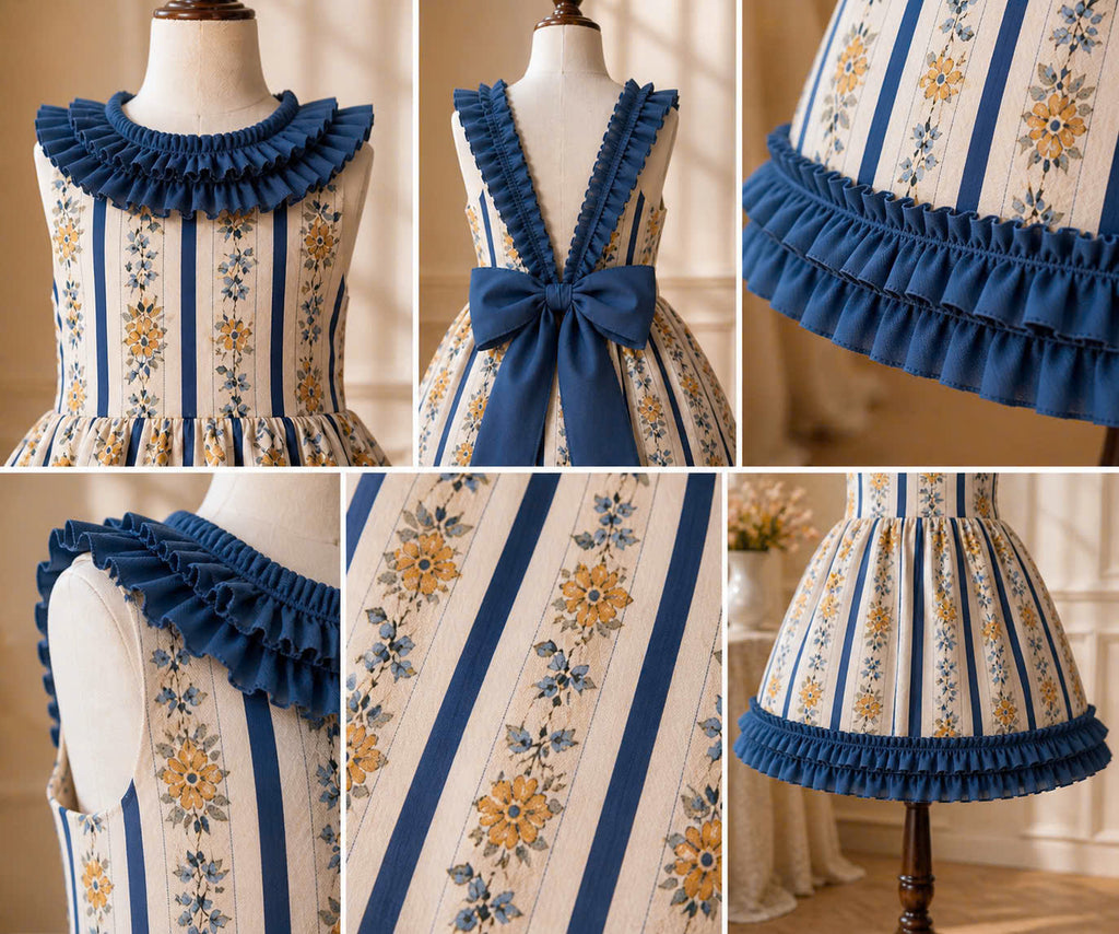 Floral Stripe Lolita Dress 0–3Y | Ruffle Baby Dress | Photoshoot & Party Outfit