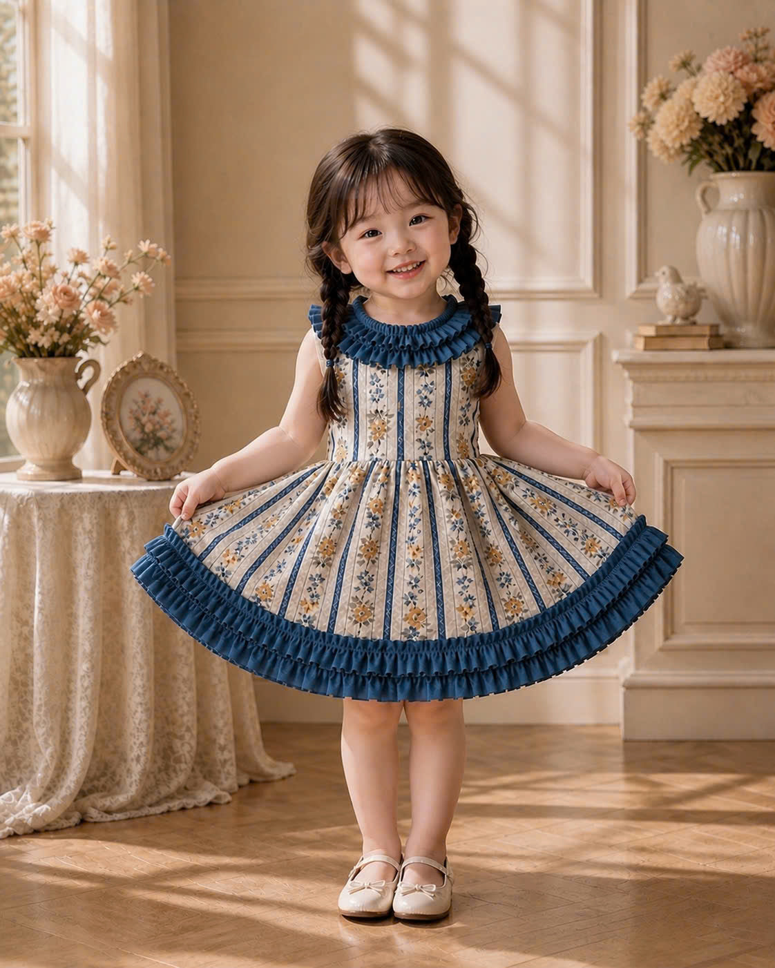 Floral Stripe Lolita Dress 0–3Y | Ruffle Baby Dress | Photoshoot & Party Outfit