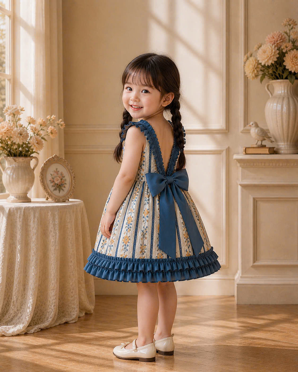 Floral Stripe Lolita Dress 0–3Y | Ruffle Baby Dress | Photoshoot & Party Outfit