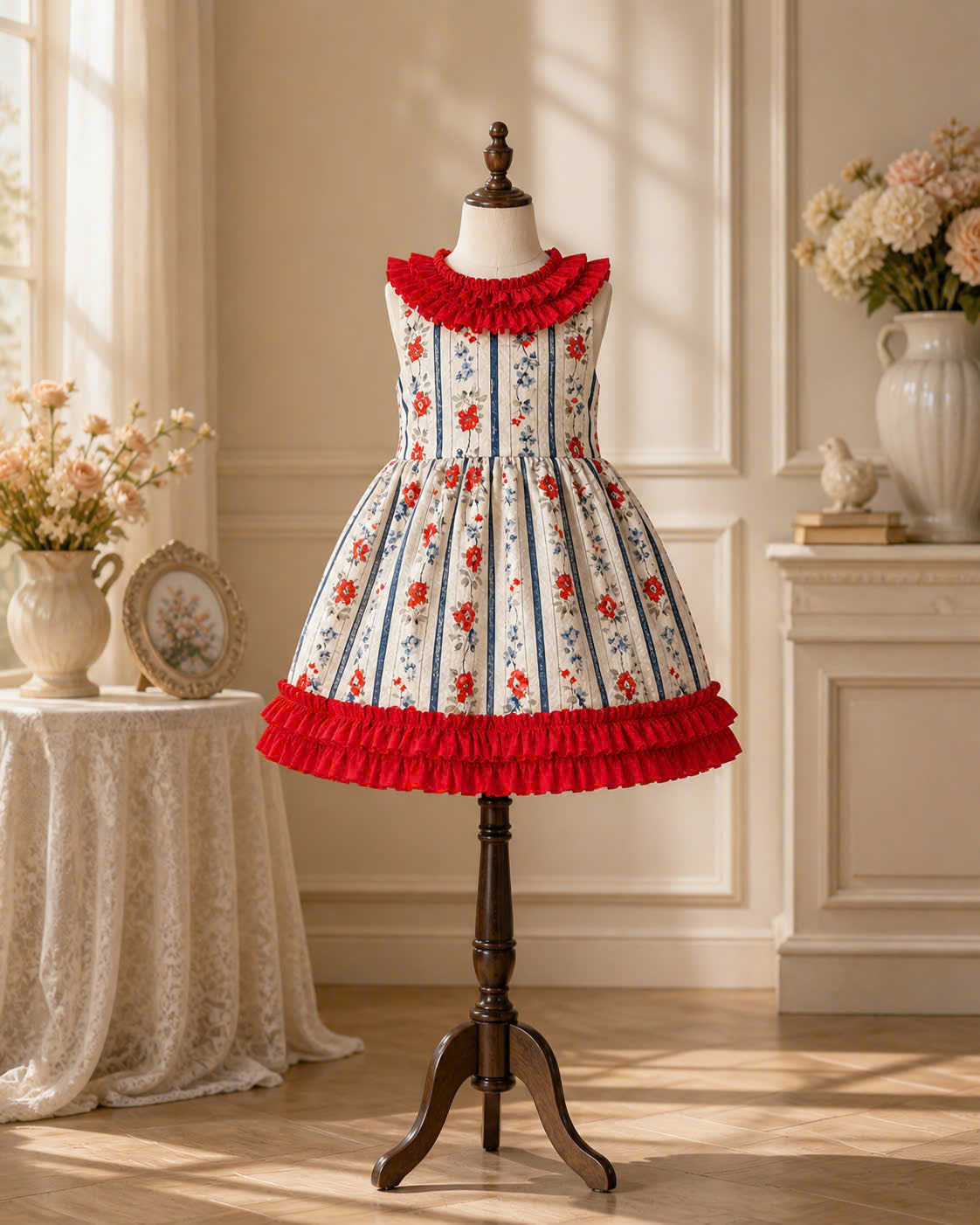 Floral Stripe Lolita Dress 0–3Y | Ruffle Baby Dress | Photoshoot & Party Outfit