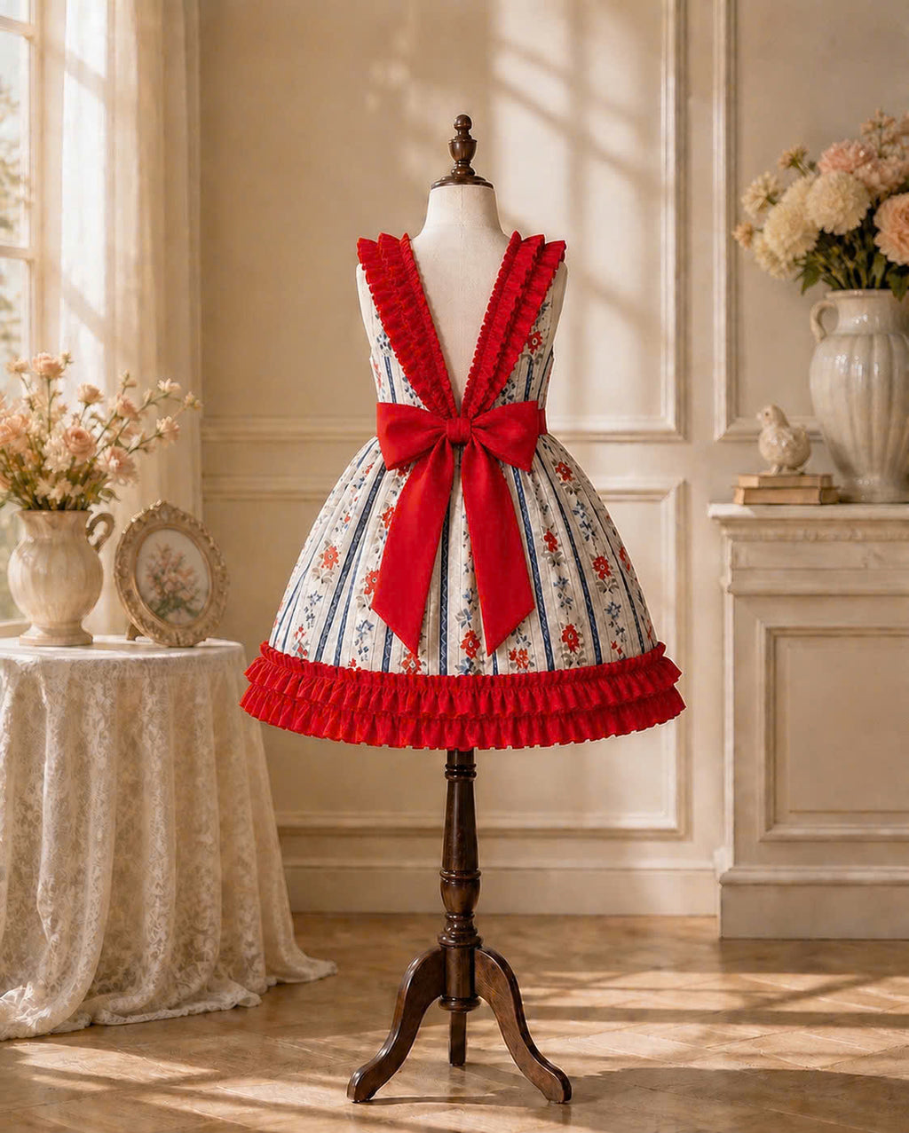 Floral Stripe Lolita Dress 0–3Y | Ruffle Baby Dress | Photoshoot & Party Outfit