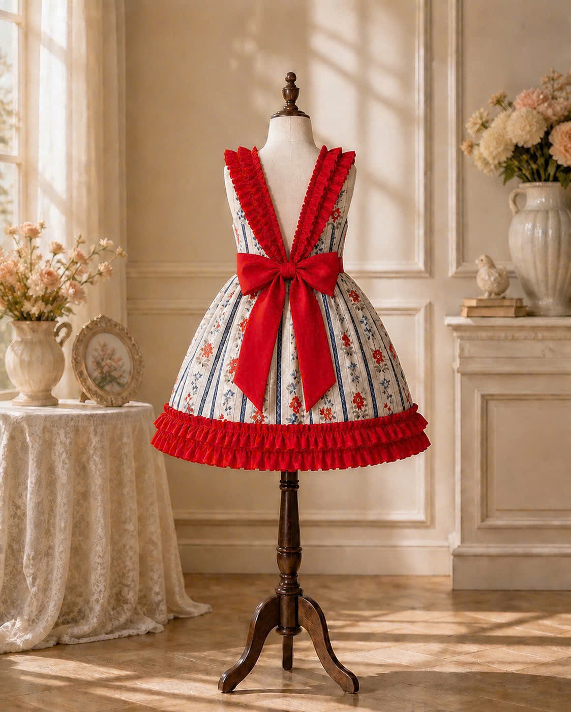 Floral Stripe Lolita Dress 0–3Y | Ruffle Baby Dress | Photoshoot & Party Outfit