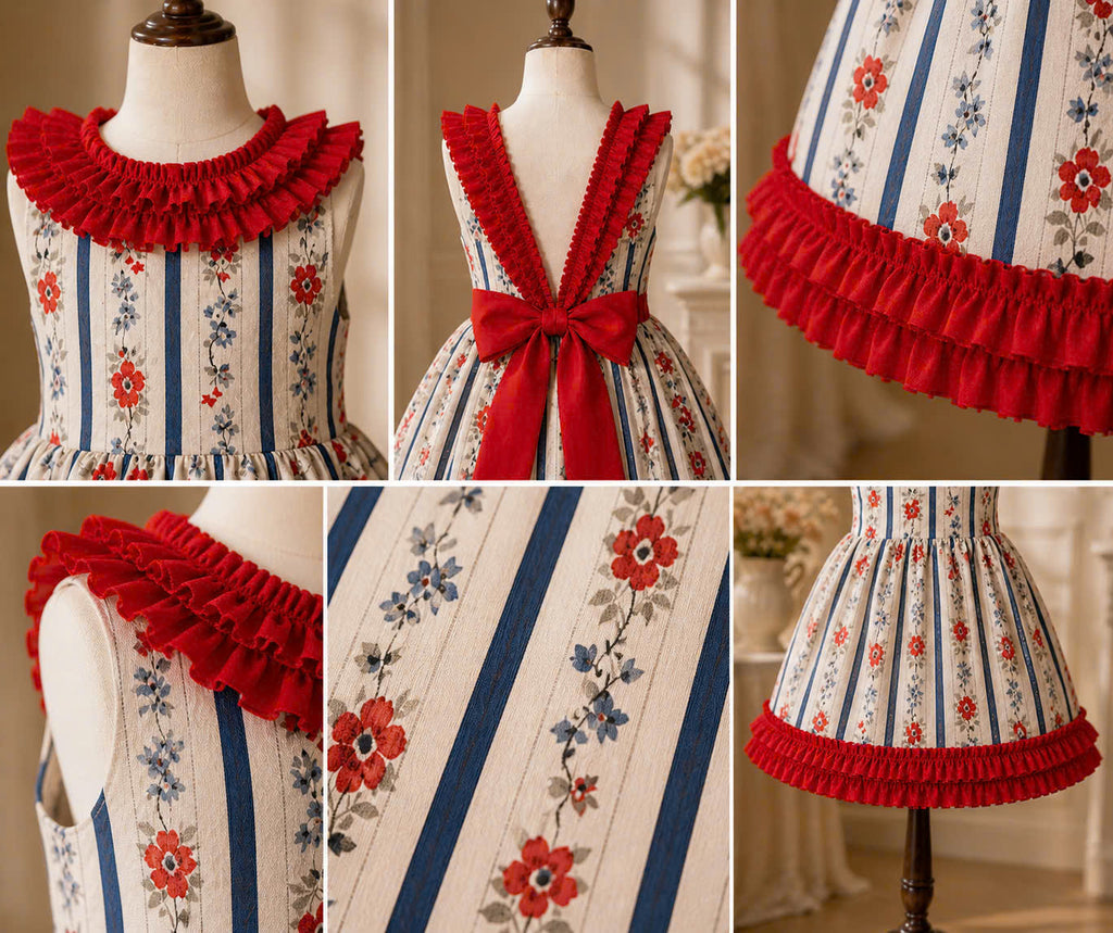 Floral Stripe Lolita Dress 0–3Y | Ruffle Baby Dress | Photoshoot & Party Outfit