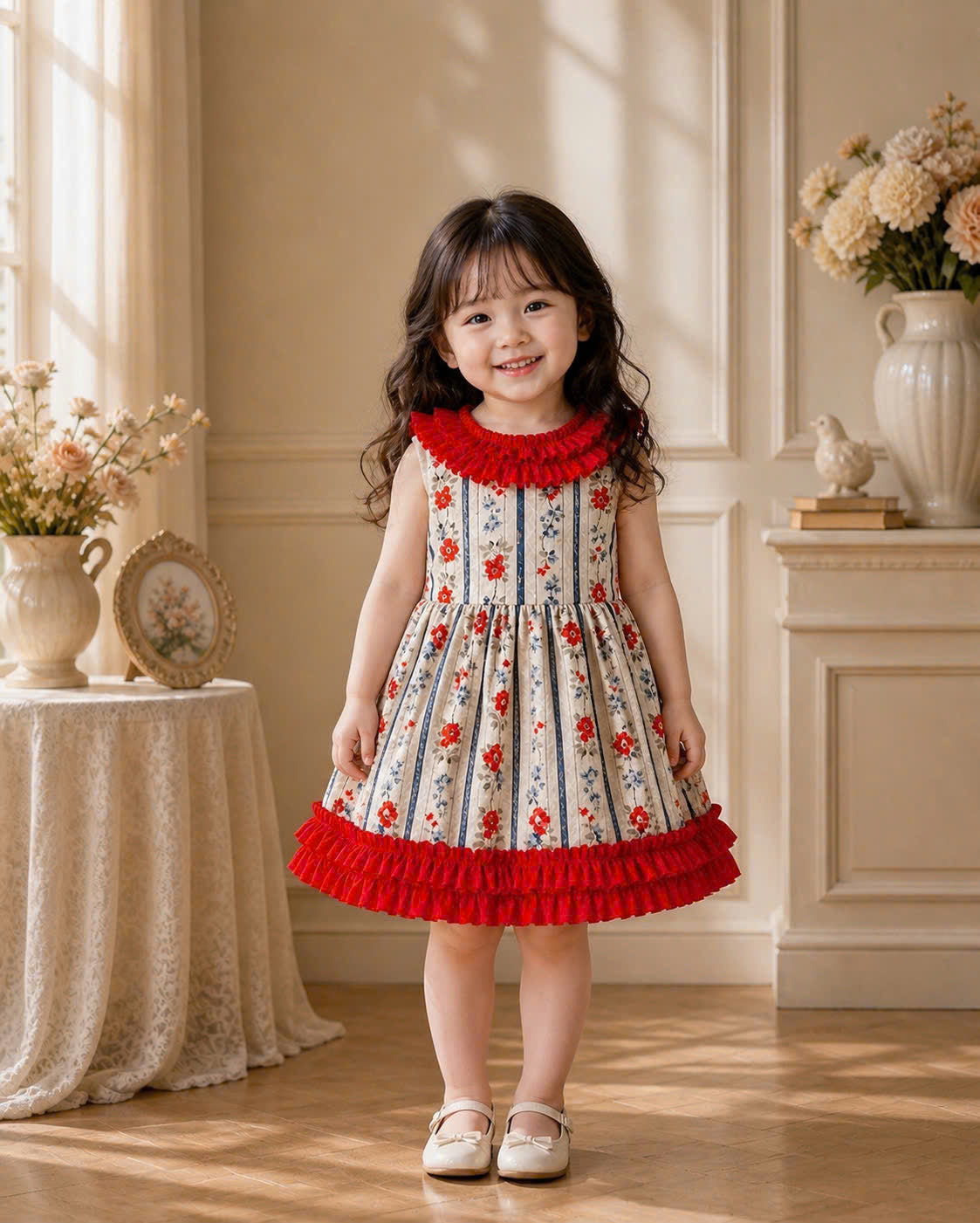 Floral Stripe Lolita Dress 0–3Y | Ruffle Baby Dress | Photoshoot & Party Outfit