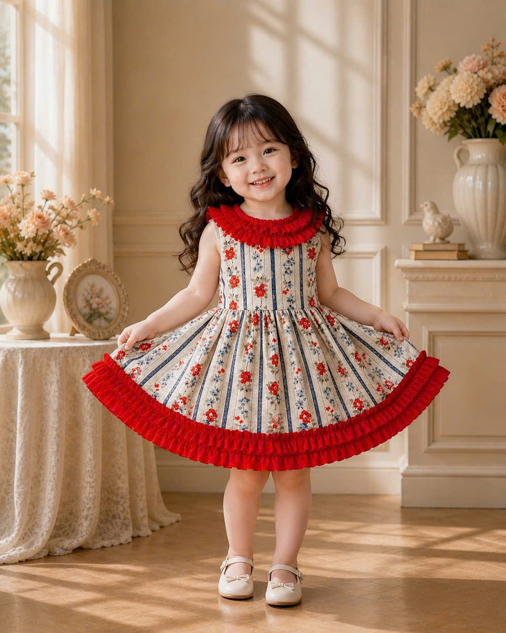 Floral Stripe Lolita Dress 0–3Y | Ruffle Baby Dress | Photoshoot & Party Outfit