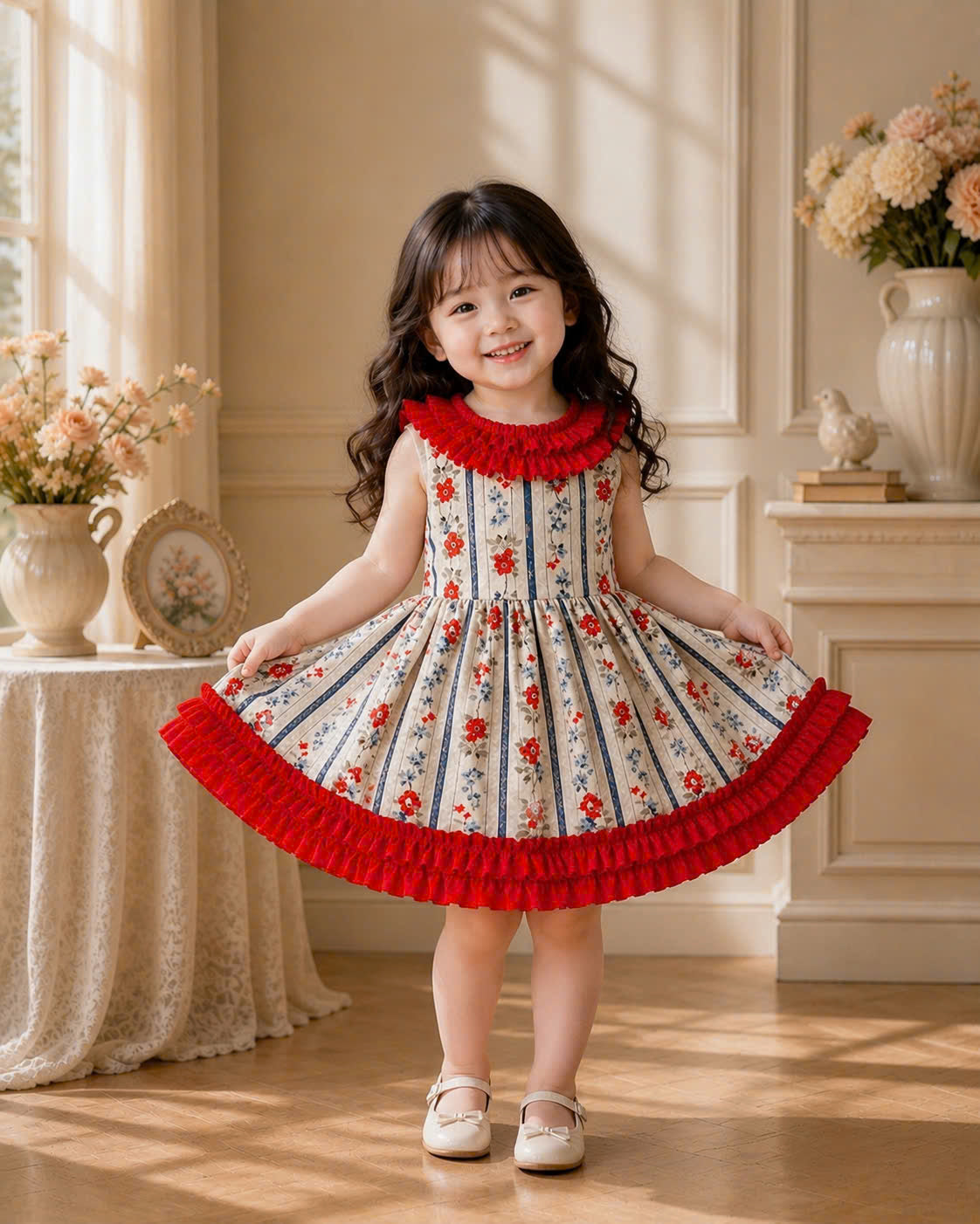 Floral Stripe Lolita Dress 0–3Y | Ruffle Baby Dress | Photoshoot & Party Outfit