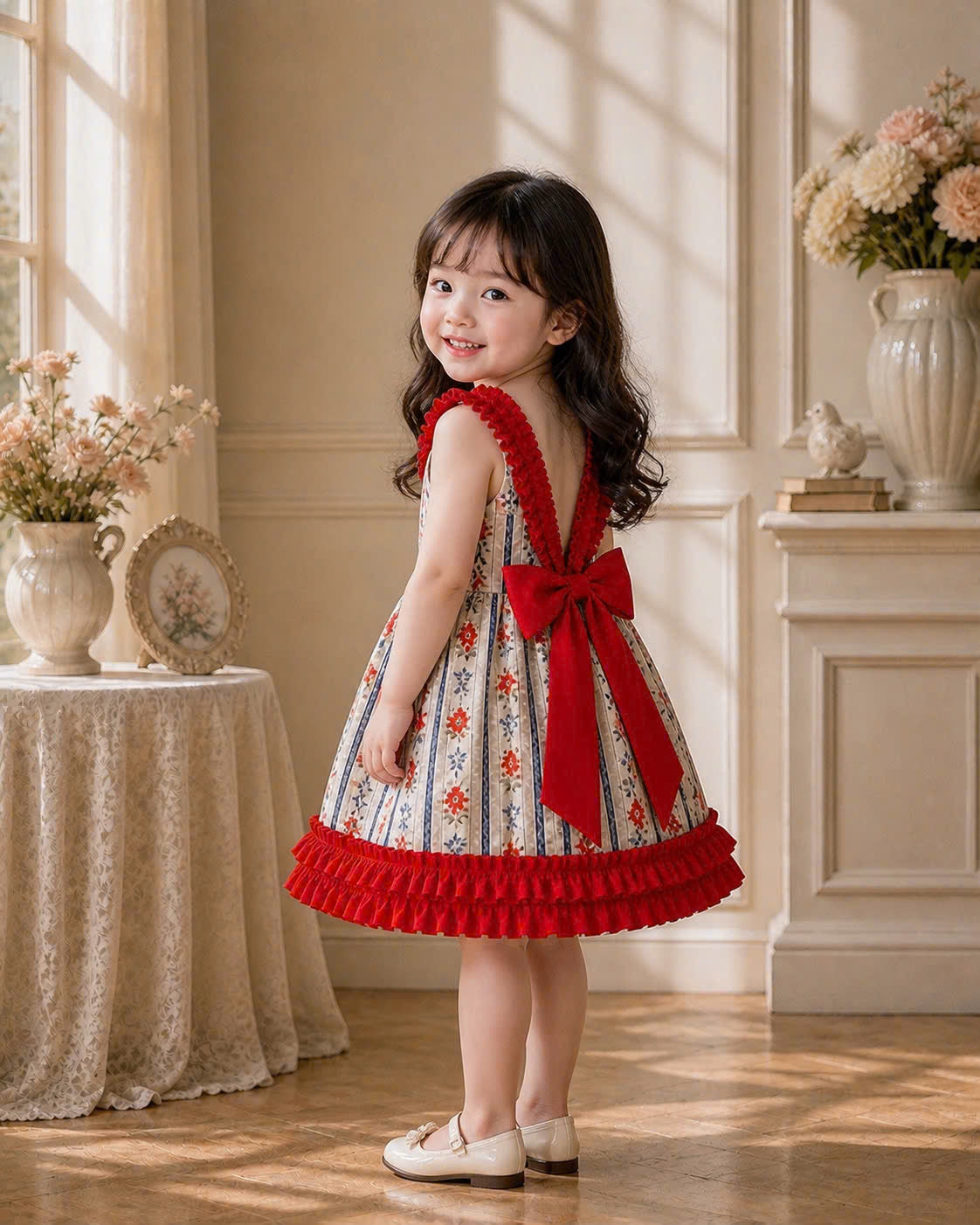 Floral Stripe Lolita Dress 0–3Y | Ruffle Baby Dress | Photoshoot & Party Outfit