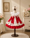 Scarlet Bloom Lolita Dress 3M-2Y | Floral Ruffle Baby Dress with Bow | Birthday & Photoshoot Outfit