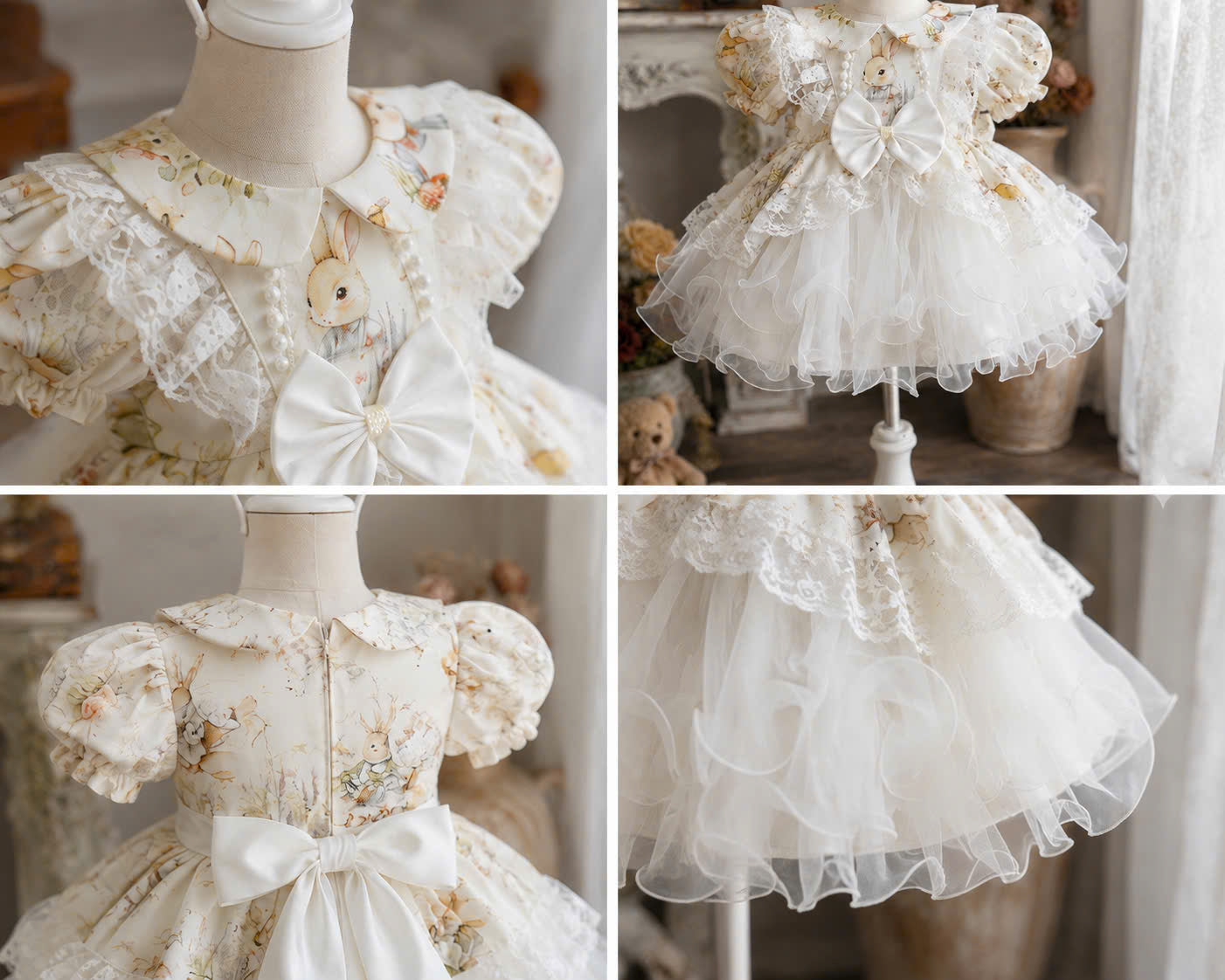 Bunny Belle Lolita Dress0-5Y | Peter Pan Collar Baby Dress with Tulle | Birthday & Photoshoot Outfit