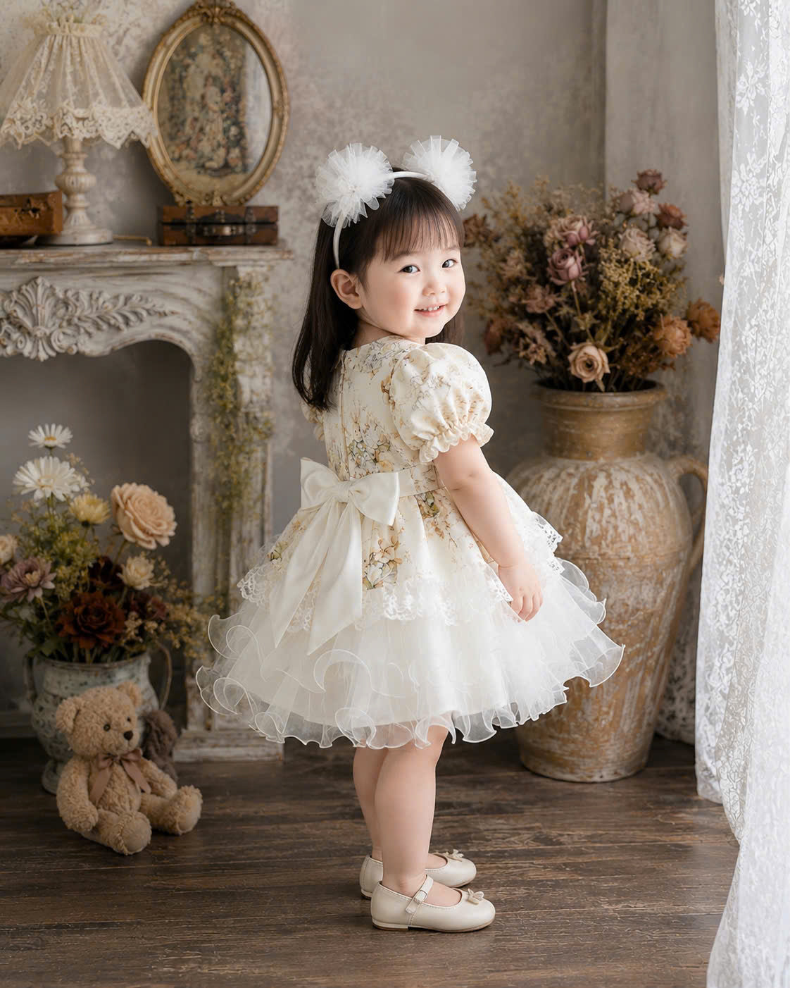 Bunny Belle Lolita Dress0-5Y | Peter Pan Collar Baby Dress with Tulle | Birthday & Photoshoot Outfit